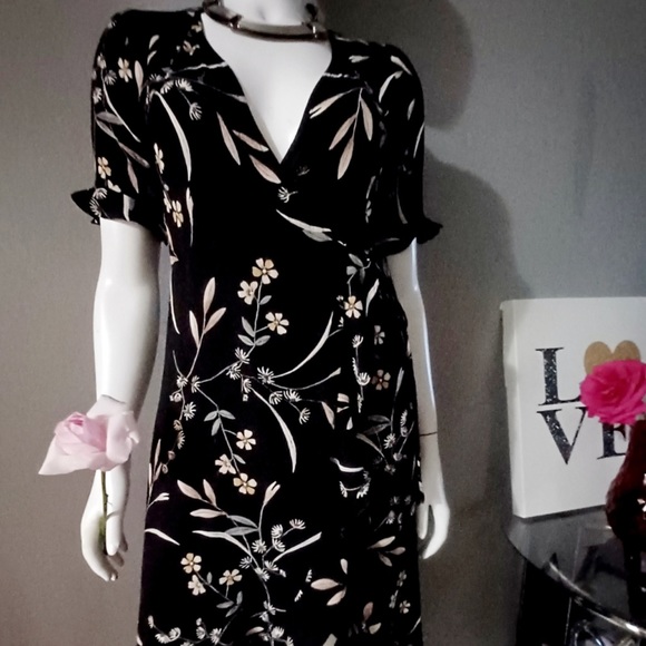 Lulu's MAXI Black Floral Print High-Low Wrap Dress Medium - Picture 5 of 6